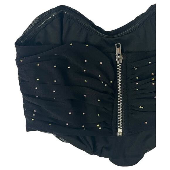 Hello Molly Top Womens S Cropped Strapless Rhinestone Sweetheart Diva Black - Picture 12 of 13